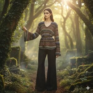 Vintage Venezia Jeans Textured Knit Bell
Sleeves Top 90's Boho Fairy Whimsy goth